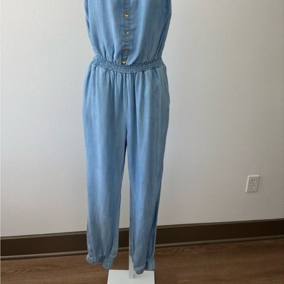 American Rag Jumpsuit Large Strapless Chambray Pocket Festival Boho-Chic Coastal - Picture 3 of 12